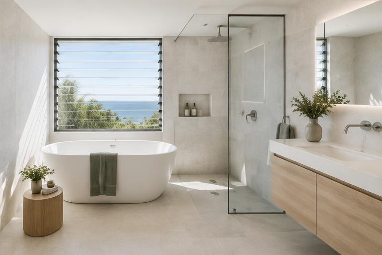 Pristine modern bathroom after construction